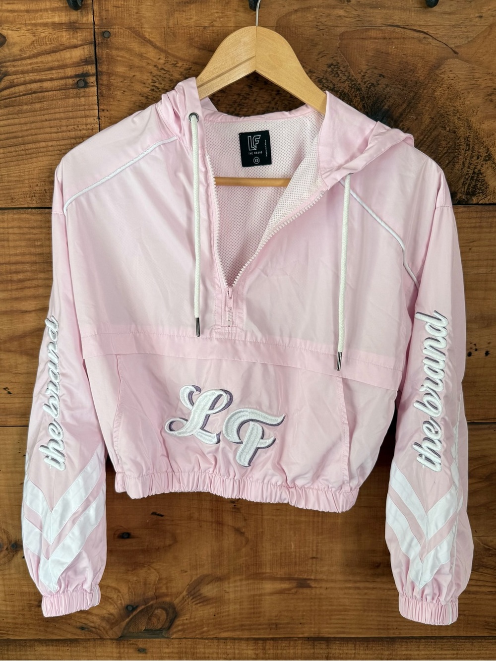 LF The Brand Pastel Pink Hooded Cropped Windbreaker Women’s XS
